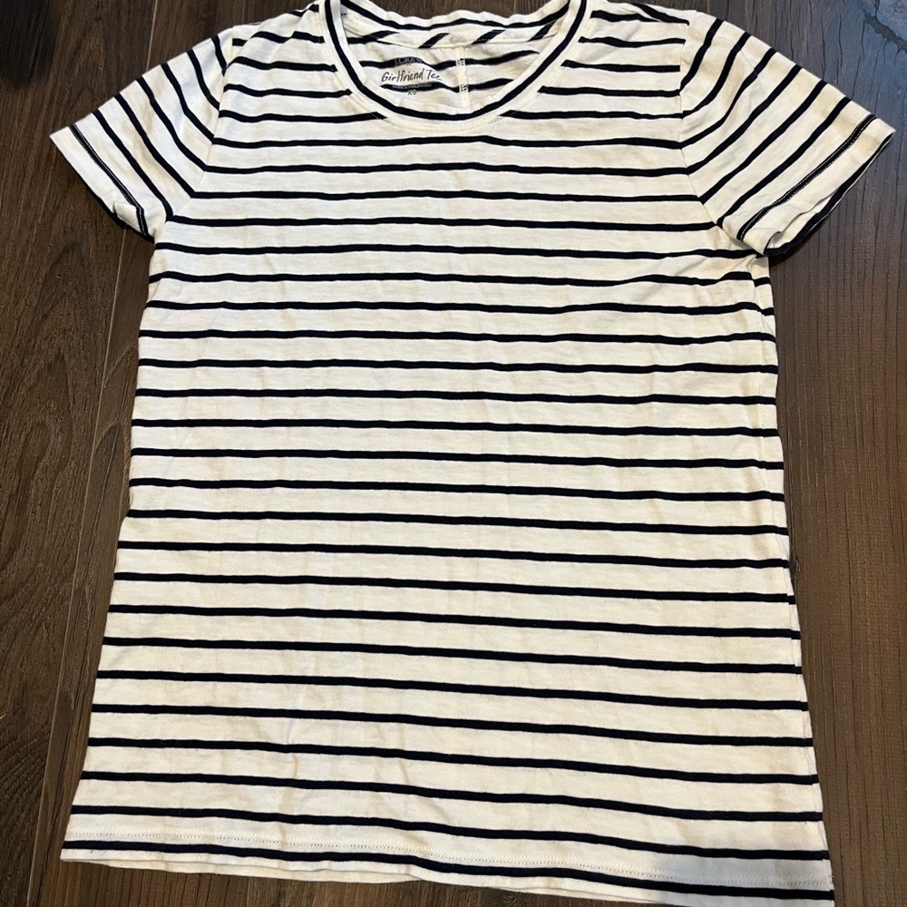 J. Crew Navy and Cream Striped Short Sleeve Tee